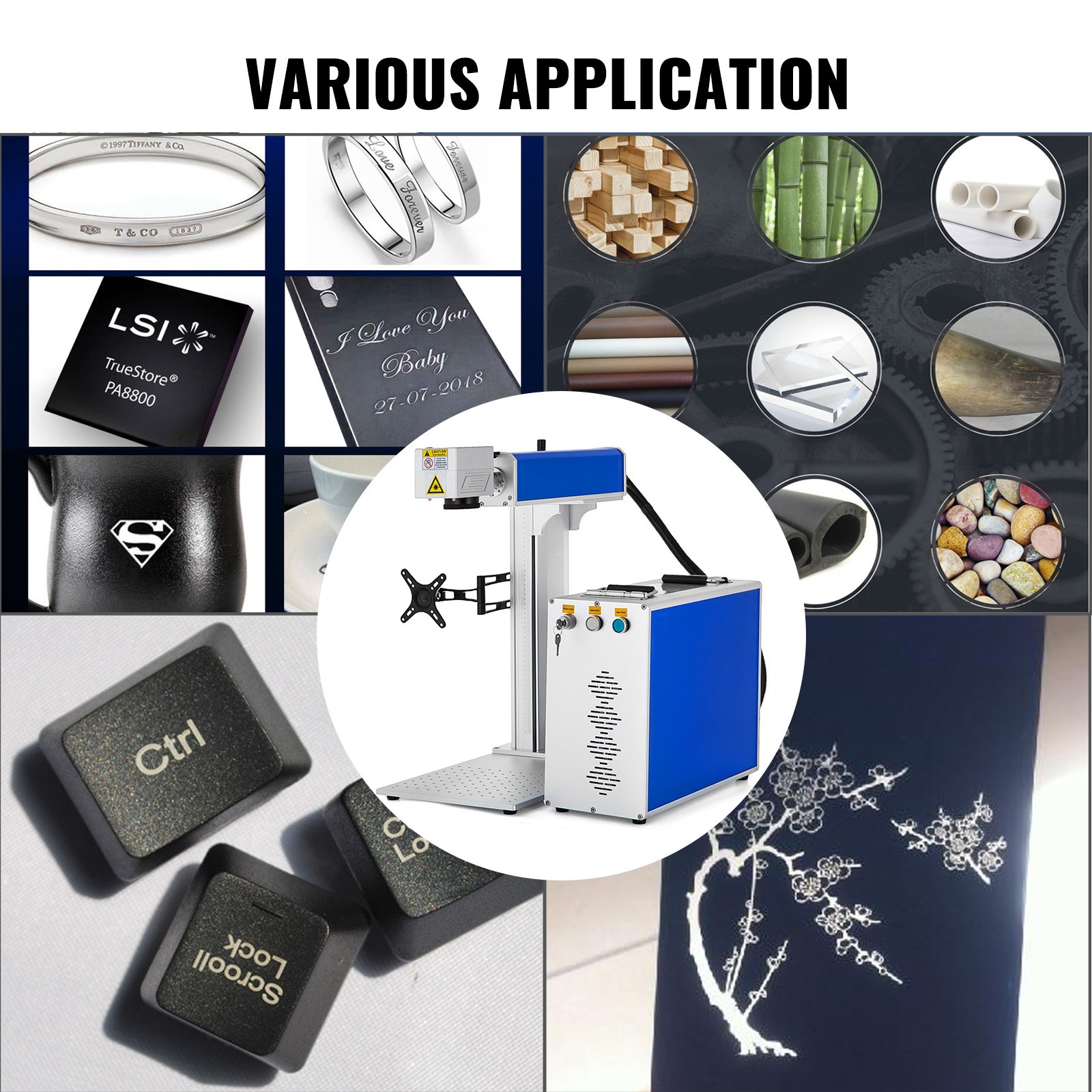 Maszyna do znakowania laserem światłowodowym VEVOR o mocy 30 W, urządzenie do znakowania laserem światłowodowym 150 x 150 mm, maszyna do znakowania laserowego 8000 mm/s, grawerka laserowa światłowodowa, głębokość znakowania < 1 mm, jakość wiązki < 1,6, 20–80 kHz