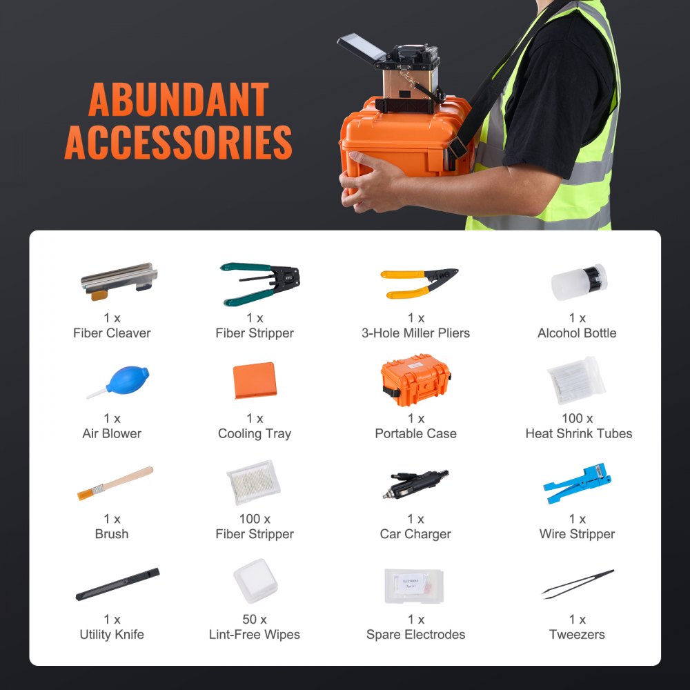 Spawarka światłowodowa VEVOR, 4 silniki, spawarka centrująca, 6 s spawania i 13 s nagrzewania, spawarka światłowodowa z 5-calowym ekranem dotykowym, uchwyt światłowodowy 3 w 1, bateria 7800 mAh do SM MM DS NZDS