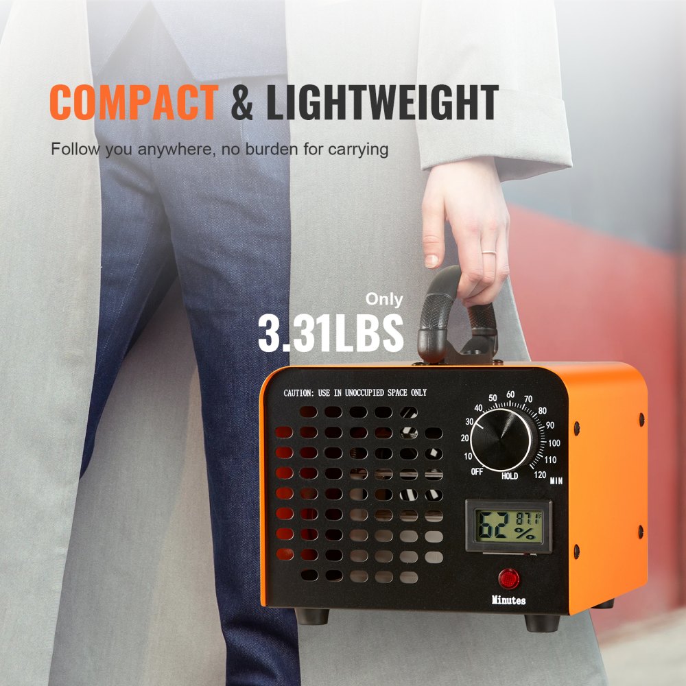 Generator ozonu VEVOR 12000 mg/h Ozonator 80 W Oczyszczacz powietrza 300 m² Urządzenie ozonowe Renowacja budynku Timer 0-120 minut Dezodoryzator Generator ozonu Wyświetlacz wilgotności Inteligentny monitoring klimatu w pomieszczeniach