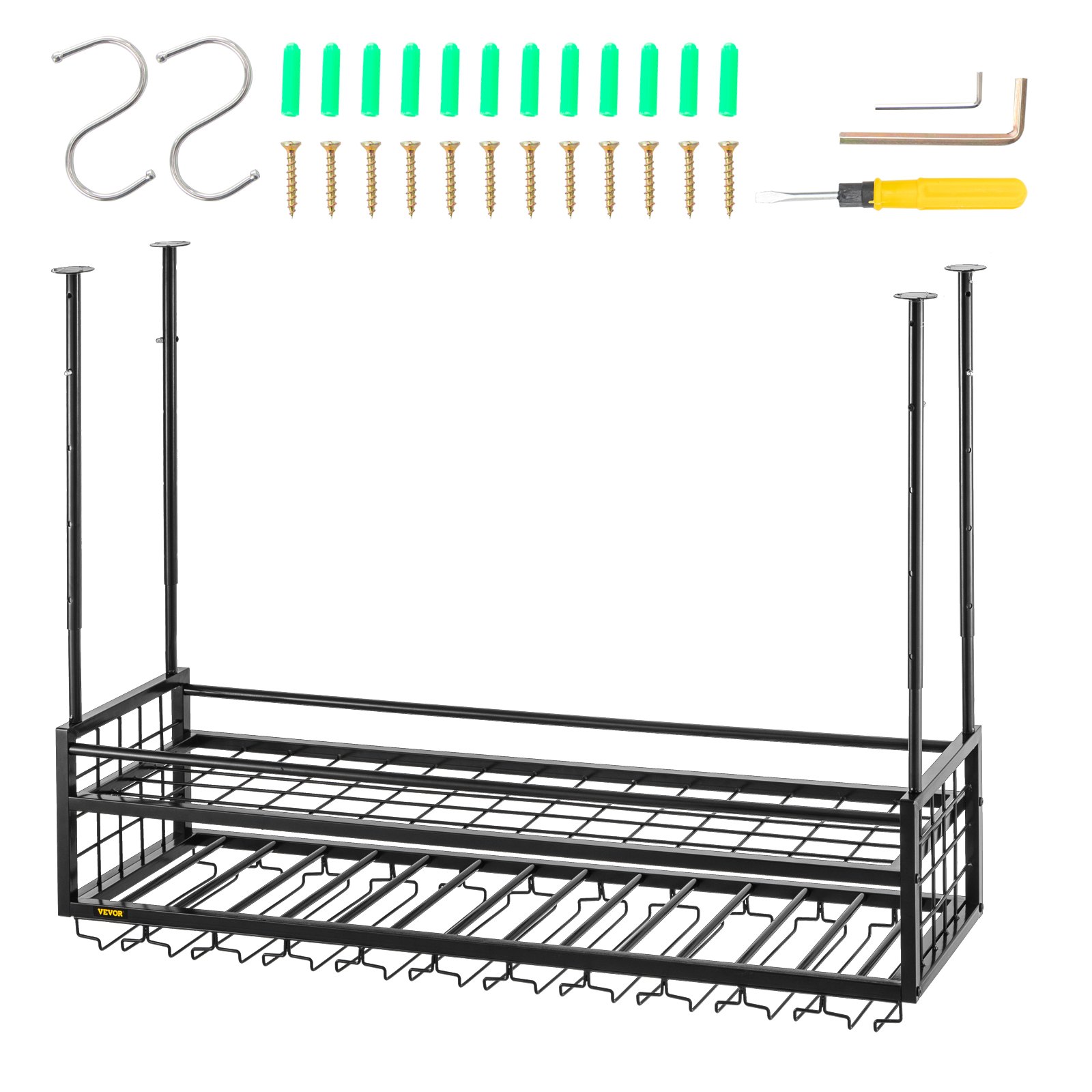 Sufitowy stojak na kieliszki do wina VEVOR, wiszący stojak na kieliszki do wina 119x30 cm, wisząca szafka na wino z regulacją wysokości 48-91 cm, czarny stojak na kieliszki do wina montowany na ścianie, idealny do baru, kawiarni, kuchni