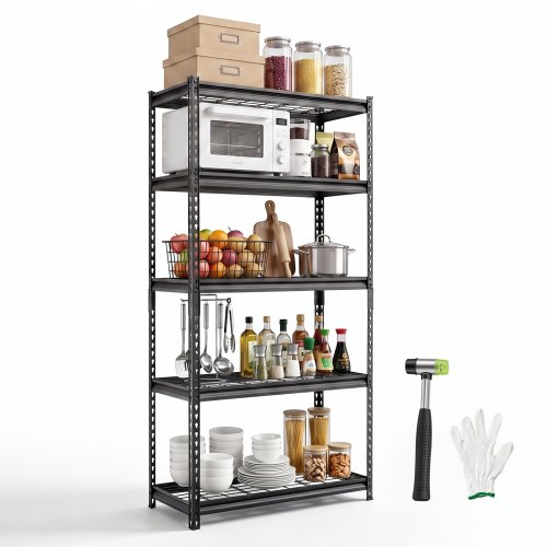 VEVOR 5-poziomowy regał z siatki drucianej, 923 x 415 x 1813 mm, nośność całkowita 907 kg, regał z siatki do magazynu, garażu, piwnicy i domu, konstrukcja stalowa, półki z regulacją wysokości, panele z siatki drucianej, kolor czarny