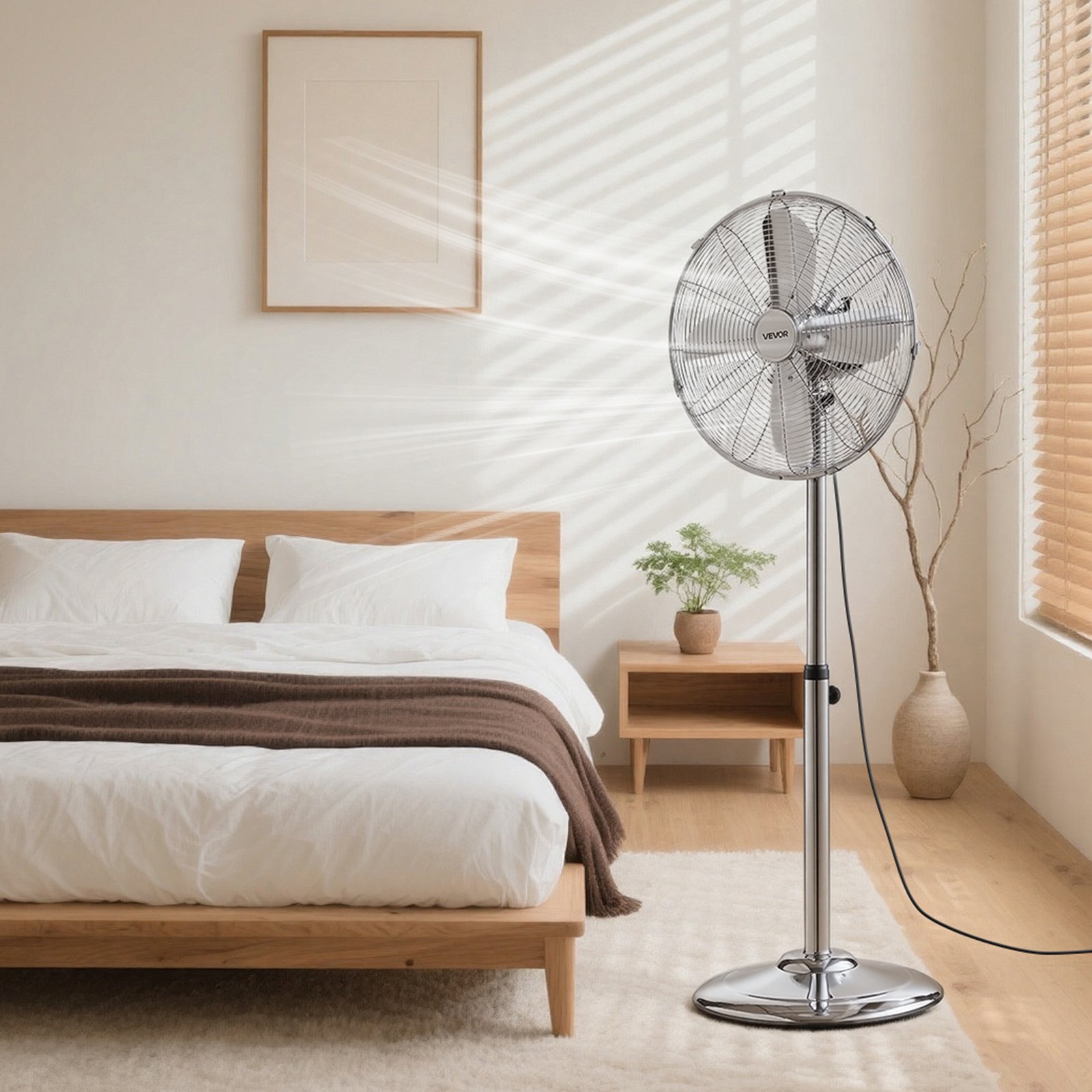Wentylator stojący VEVOR φ44,5 cm, wentylator przemysłowy z uchwytem, ​​oscylacja 75°, regulowana wysokość od 88,5 do 123 cm, metalowa maszyna wiatrowa, odpowiedni do użytku komercyjnego, garażu, warsztatu i domu, srebrny