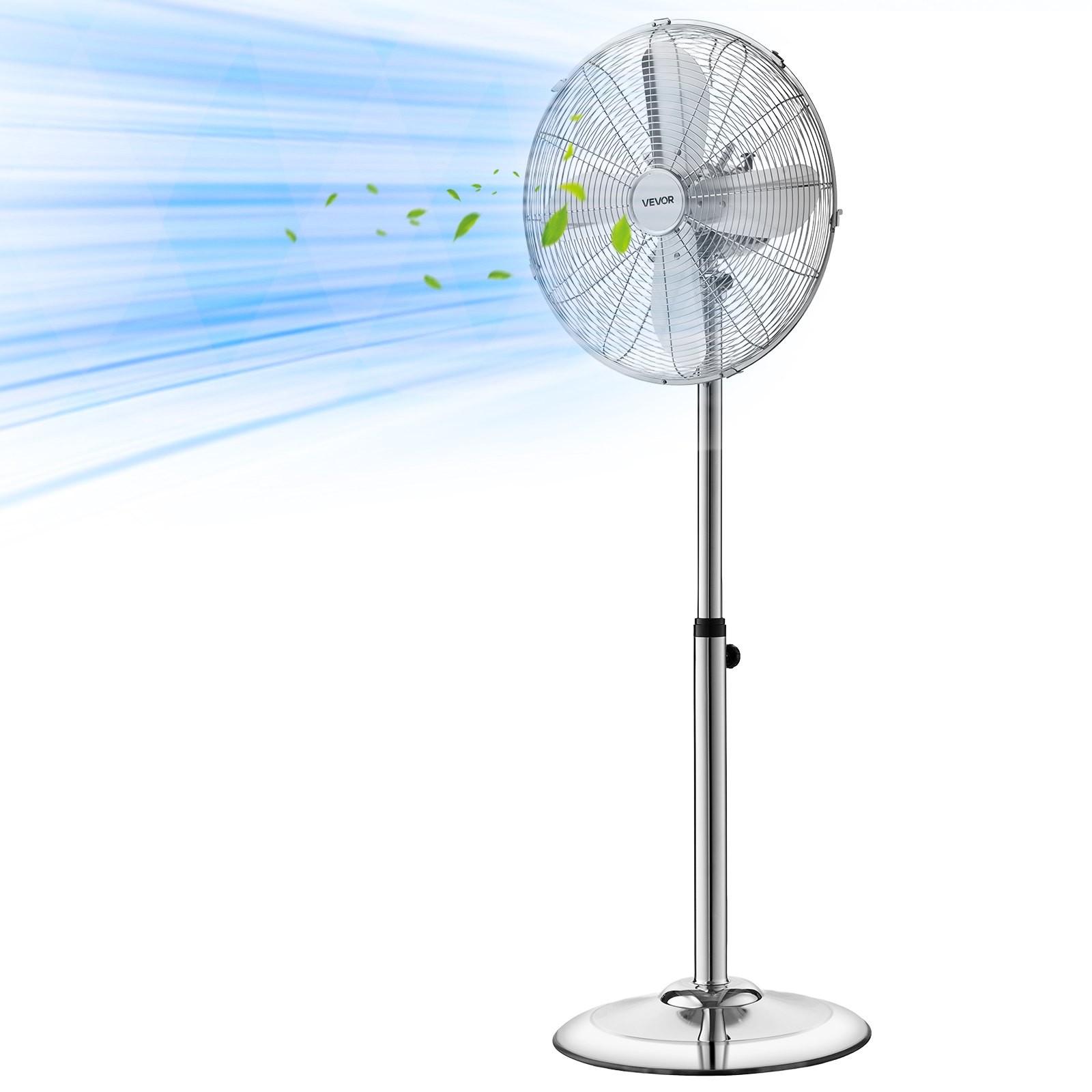 Wentylator stojący VEVOR φ44,5 cm, wentylator przemysłowy z uchwytem, ​​oscylacja 75°, regulowana wysokość od 88,5 do 123 cm, metalowa maszyna wiatrowa, odpowiedni do użytku komercyjnego, garażu, warsztatu i domu, srebrny