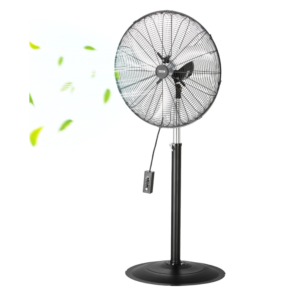 Wentylator stojący VEVOR, przemysłowy, 670 mm, oscylacyjny 85 stopni, wentylator z regulacją wysokości i 3 regulowanymi prędkościami, wentylator wiatrowy do fabryki, warsztatu, magazynu, czarny