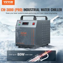 Przemysłowy agregat wody lodowej VEVOR, CW-3000 (PRO), chłodzony powietrzem przemysłowy agregat wody lodowej o mocy 150 W ze zbiornikiem na wodę o pojemności 12 litrów, maksymalne natężenie przepływu 18 l/min, do urządzenia chłodzącego maszynę do grawerowania laserowego