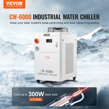 Przemysłowy agregat wody lodowej VEVOR CW6000 1500 W Agregat wodny Układ chłodzenia ze sprężarką 15 l Pojemność zbiornika na wodę 65 l/min Maksymalne natężenie przepływu dla maszyny do grawerowania laserowego CO2 Maszyna chłodząca