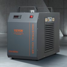 Przemysłowy agregat wody lodowej VEVOR CW-5202 Układ chłodzenia agregatu wodnego z wbudowaną sprężarką Pojemność zbiornika wody 7 l 18 l/min Maksymalne natężenie przepływu dla maszyny do grawerowania laserowego CO2 Maszyna chłodząca