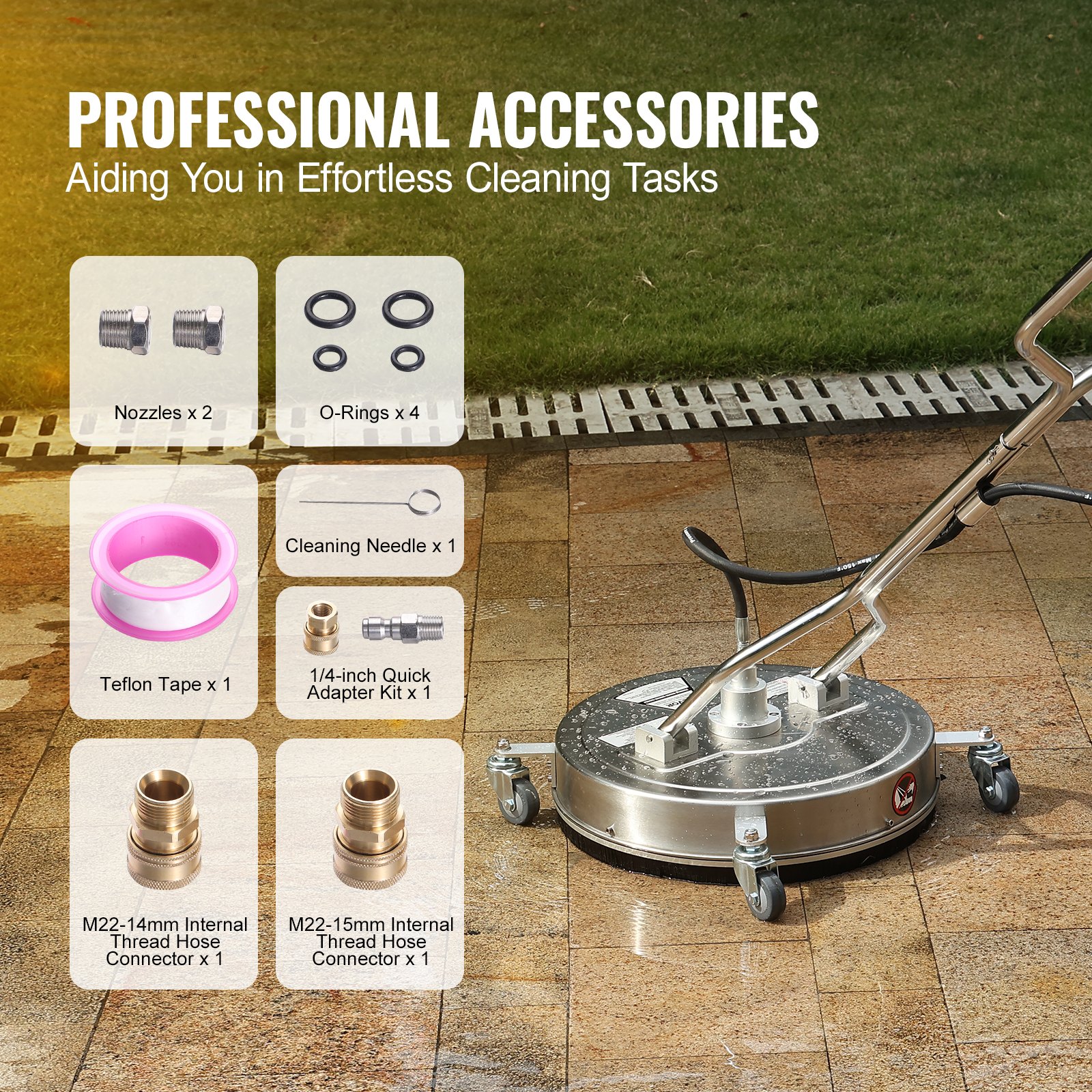 Myjka wysokociśnieniowa VEVOR do powierzchni ze stali nierdzewnej, 14,7 l/min, urządzenie do czyszczenia powierzchni, wysokie ciśnienie φ508 mm, urządzenie do czyszczenia nawierzchni, maks. 4500 PSI, system podwójnej dyszy, kąt natrysku 25°