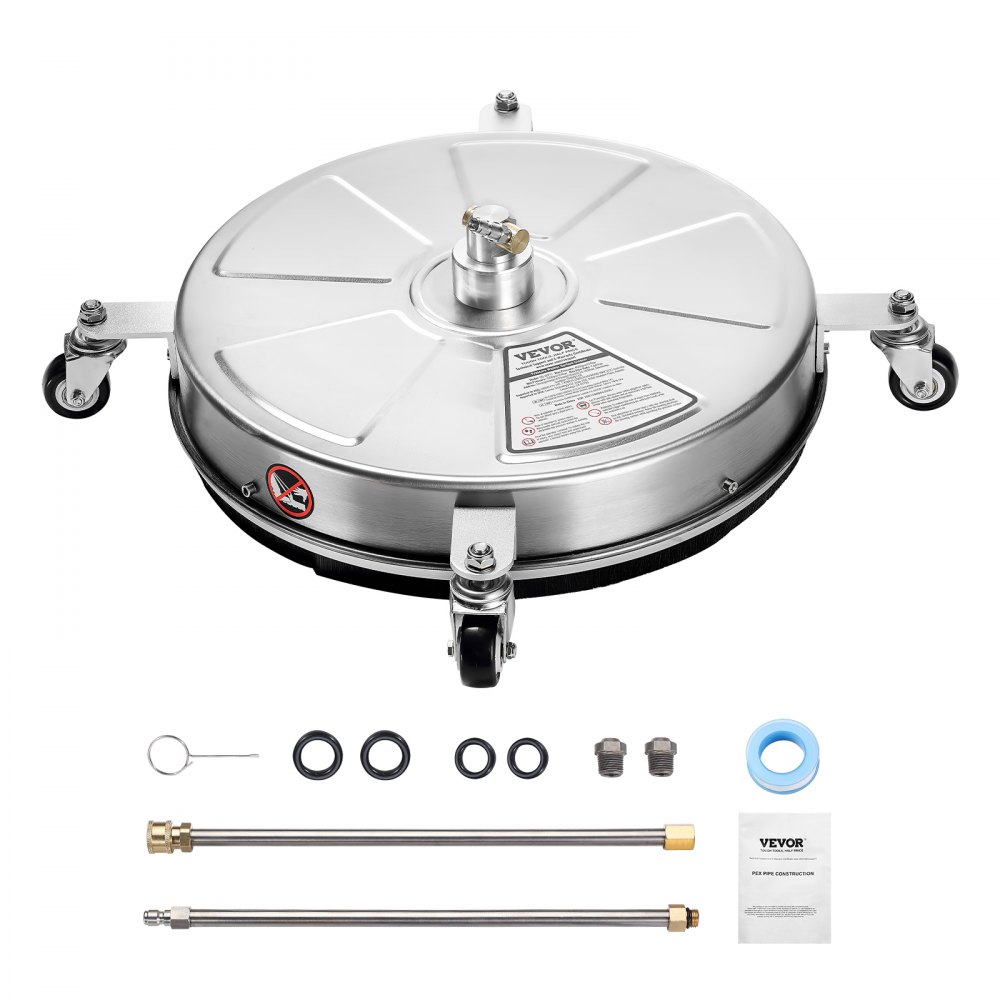 VEVOR 465 mm High Pressure Washer Surface Cleaner, Stainless Steel Surface Cleaner with 4 Wheels, Max. 4000 PSI, 1/4-Inch Quick Connection, 2 Spray Nozzles, 2 Extended Poles for Concrete, Patio, Deck