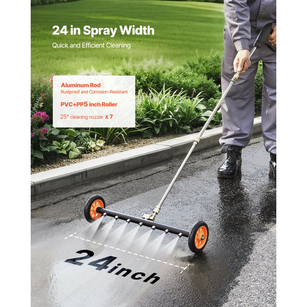 Myjka ciśnieniowa VEVOR 590 mm do mycia podwozi, myjka powierzchni ze stali nierdzewnej, maks. 4000 PSI, przekładnia z regulacją kąta, 7 dysz natryskowych, 2 przedłużone dysze do podjazdów, patio, tarasów