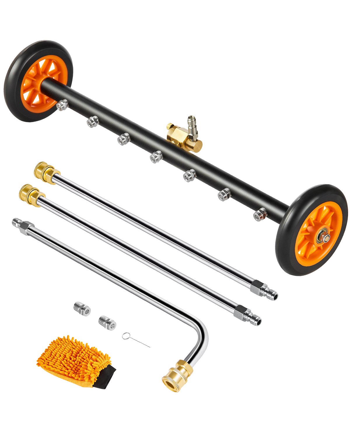 Myjka ciśnieniowa VEVOR 590 mm do mycia podwozi, myjka powierzchni ze stali nierdzewnej, maks. 4000 PSI, przekładnia z regulacją kąta, 7 dysz natryskowych, 2 przedłużone dysze do podjazdów, patio, tarasów