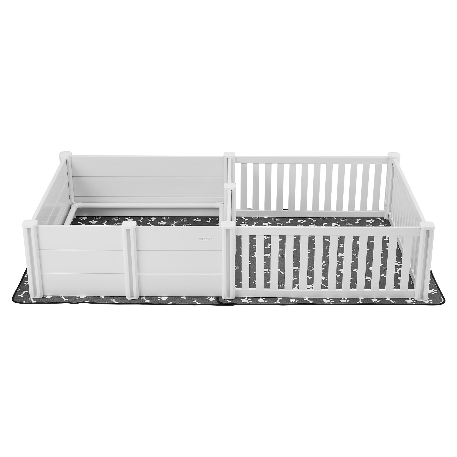 VEVOR Kojec dla szczeniąt, 237 x 123 x 46 cm, plastikowy kojec z PVC z drzwiczkami o regulowanej wysokości i zmywalną matą higieniczną, układ 2 pomieszczeń, klatka dla szczeniąt bardzo dużych psów, kolor mlecznobiały
