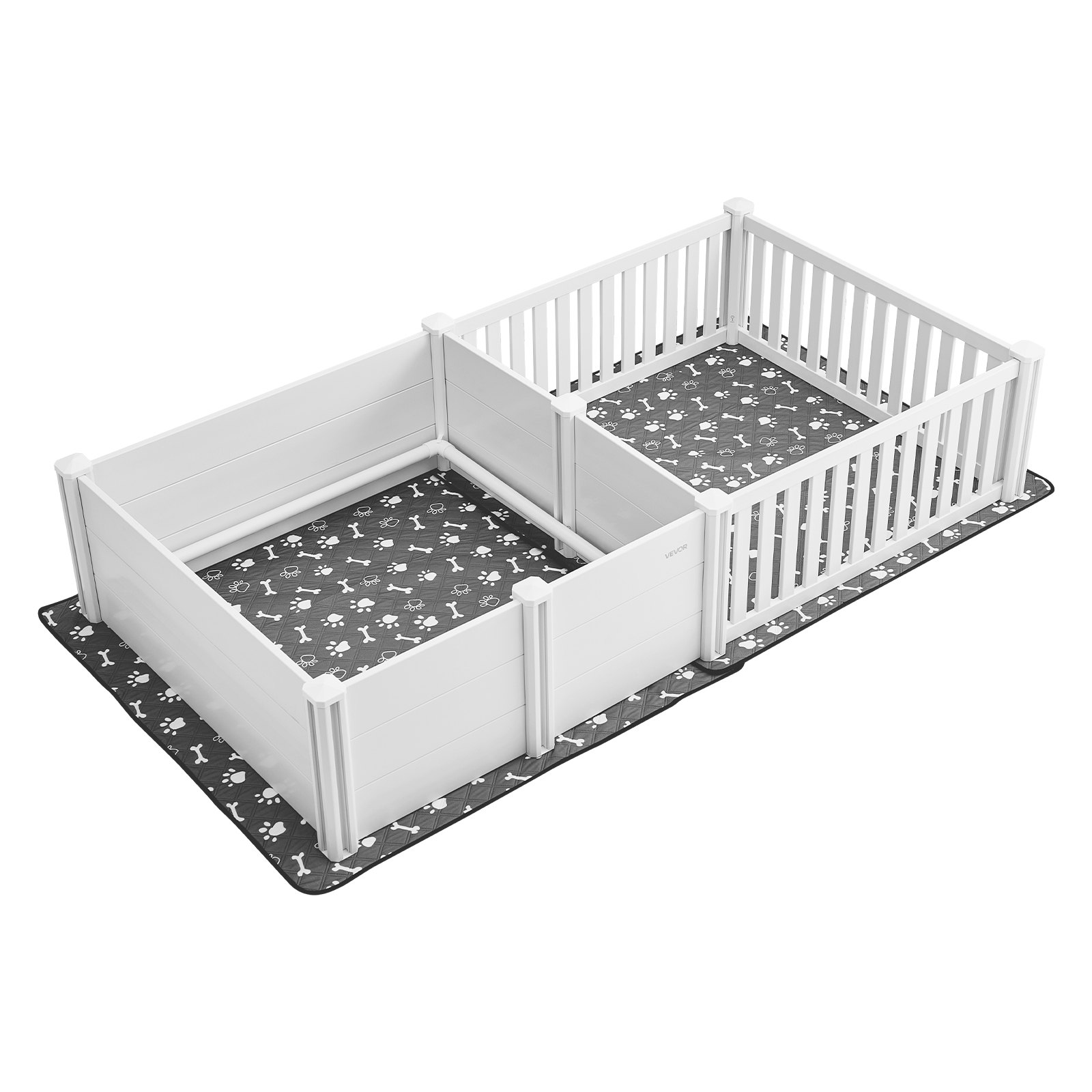 VEVOR Kojec dla szczeniąt, 237 x 123 x 46 cm, plastikowy kojec z PVC z drzwiczkami o regulowanej wysokości i zmywalną matą higieniczną, układ 2 pomieszczeń, klatka dla szczeniąt bardzo dużych psów, kolor mlecznobiały