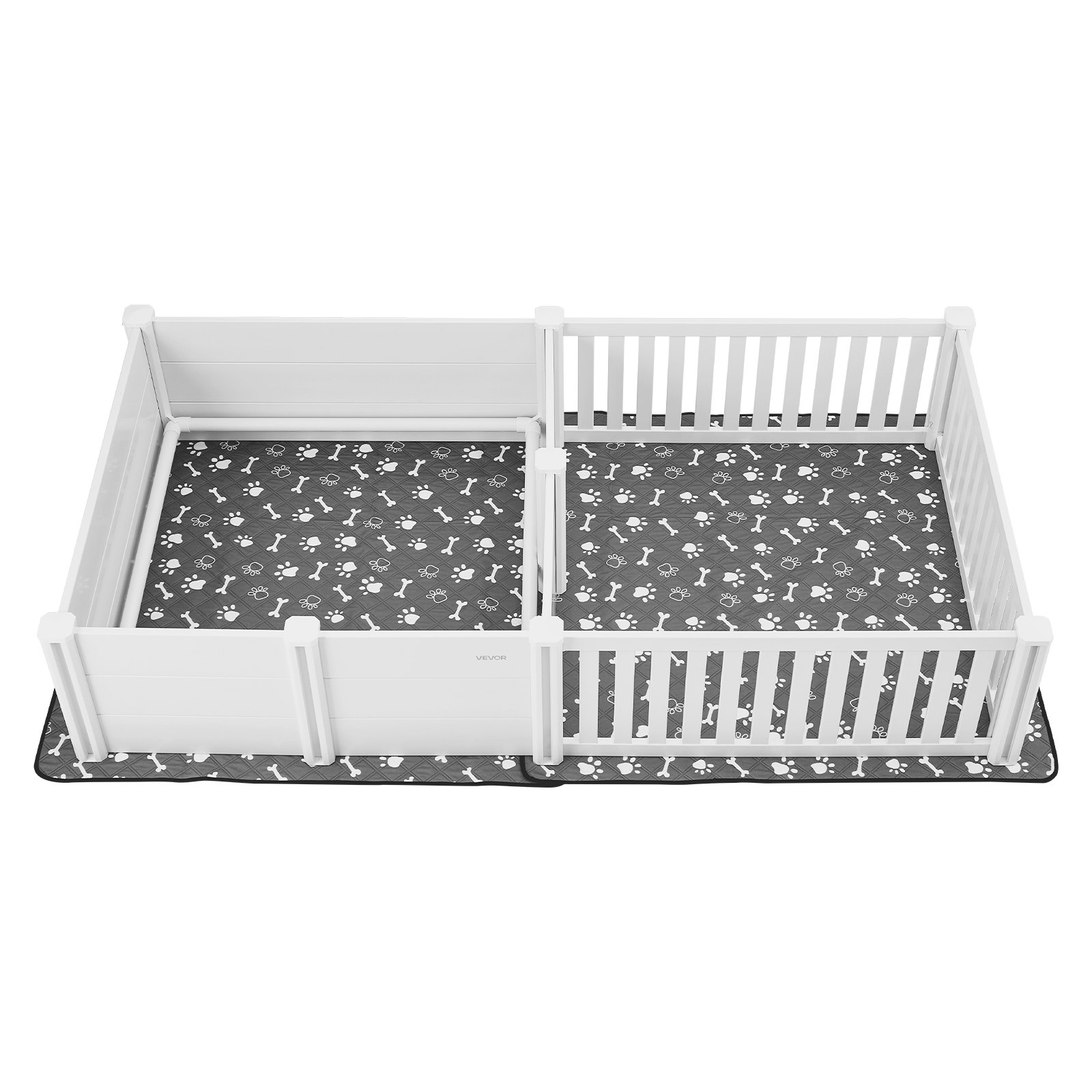 VEVOR Kojec dla szczeniąt, 237 x 123 x 46 cm, plastikowy kojec z PVC z drzwiczkami o regulowanej wysokości i zmywalną matą higieniczną, układ 2 pomieszczeń, klatka dla szczeniąt bardzo dużych psów, kolor mlecznobiały