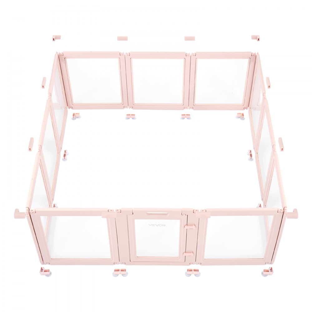 VEVOR Puppy Wheatbox, 1540x1500x600 mm, kojec dla szczeniąt, z przezroczystymi okienkami i zamkiem, różowa rama, kojec dla psów, wybieg dla zwierząt, kojec dla bardzo dużych psów