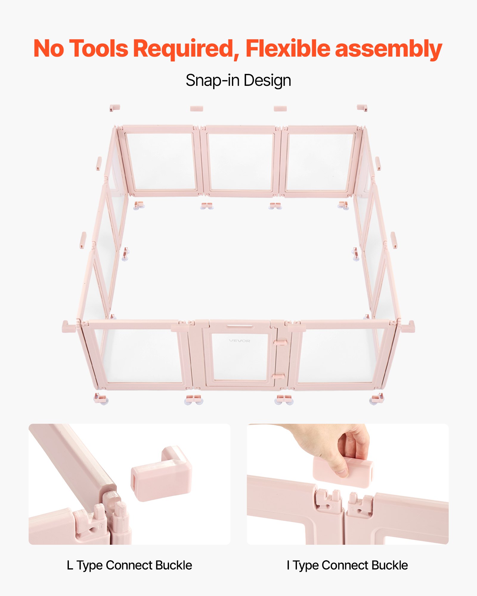 VEVOR Puppy Wheatbox, 1540x1500x600 mm, kojec dla szczeniąt, z przezroczystymi okienkami i zamkiem, różowa rama, kojec dla psów, wybieg dla zwierząt, kojec dla bardzo dużych psów