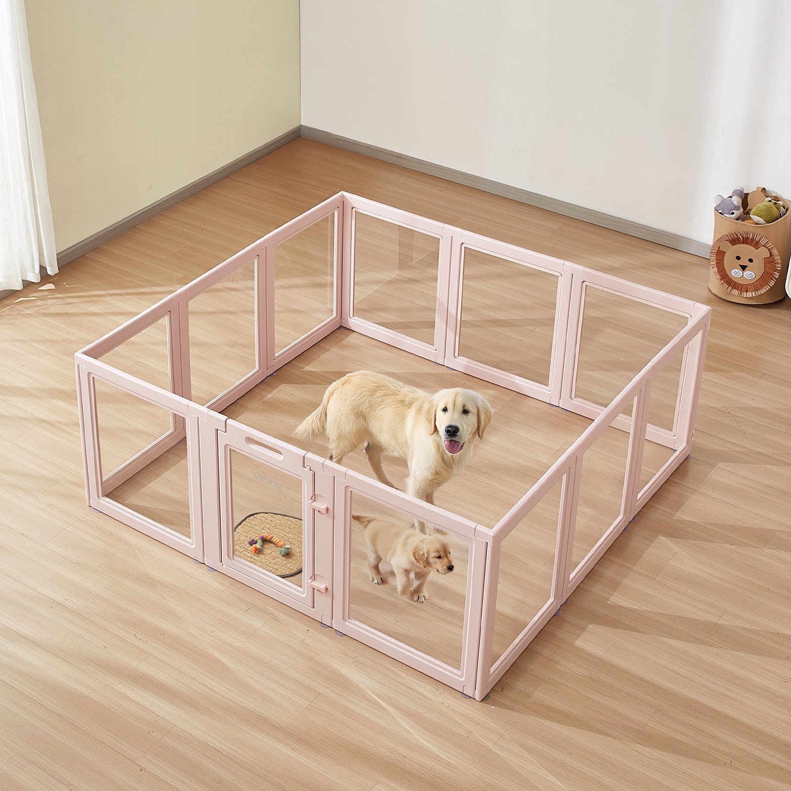 VEVOR Puppy Wheatbox, 1540x1500x600 mm, kojec dla szczeniąt, z przezroczystymi okienkami i zamkiem, różowa rama, kojec dla psów, wybieg dla zwierząt, kojec dla bardzo dużych psów