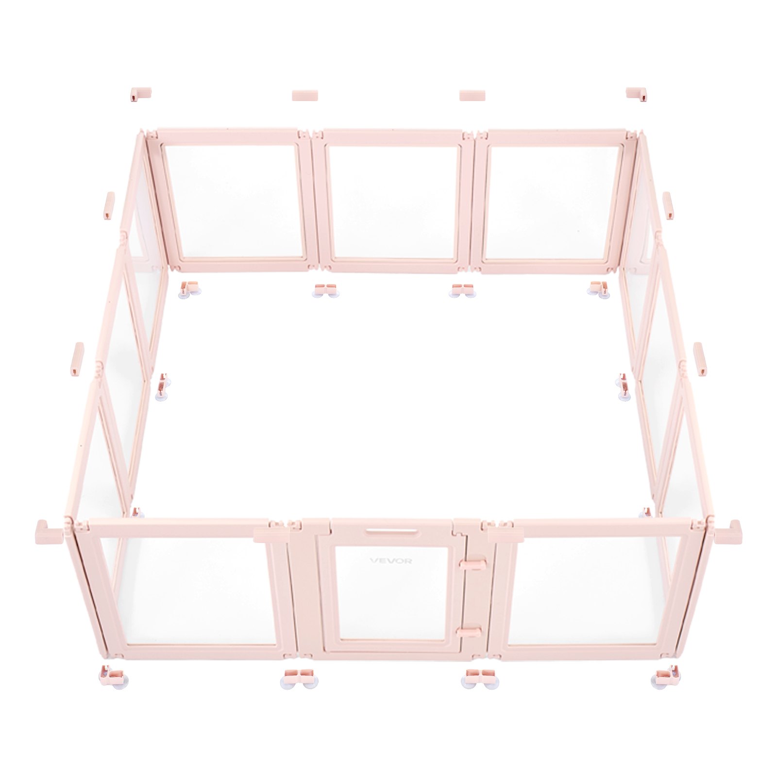 VEVOR Puppy Wheatbox, 1540x1500x600 mm, kojec dla szczeniąt, z przezroczystymi okienkami i zamkiem, różowa rama, kojec dla psów, wybieg dla zwierząt, kojec dla bardzo dużych psów