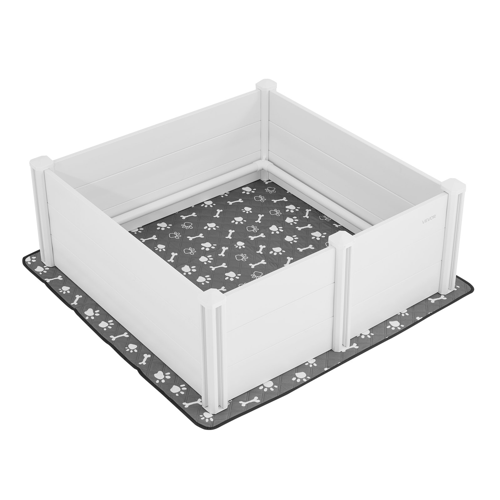 VEVOR Pudel dla Szczeniąt, 122 x 122 x 46 cm, Plastikowy kojec dla szczeniąt z PVC, z drzwiczkami o regulowanej wysokości i zmywalną matą higieniczną, Odporny na odkształcenia kojec dla dużych psów, Kolor mlecznobiały