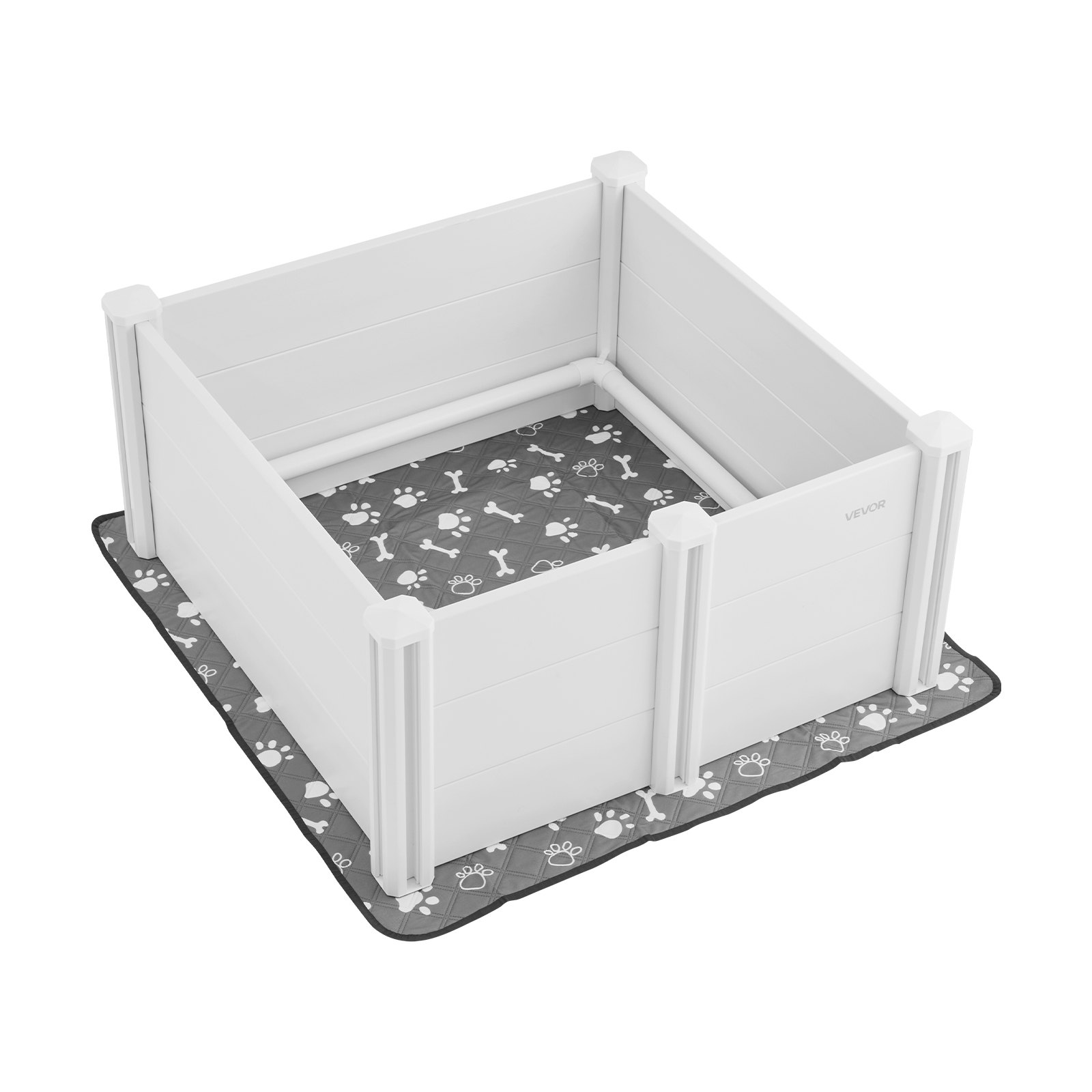 VEVOR Pudel dla psa, 98 x 98 x 46 cm, plastikowy kojec dla szczeniąt z PVC, z drzwiczkami o regulowanej wysokości i zmywalną matą higieniczną, odporny na odkształcenia, dla psów średniej wielkości, mlecznobiały