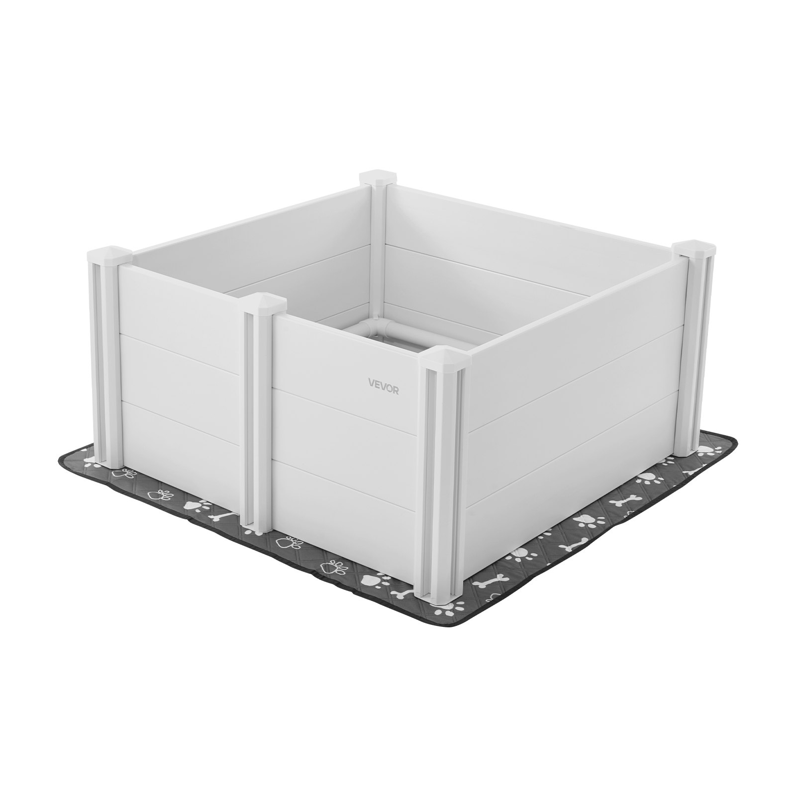 VEVOR Pudel dla psa, 98 x 98 x 46 cm, plastikowy kojec dla szczeniąt z PVC, z drzwiczkami o regulowanej wysokości i zmywalną matą higieniczną, odporny na odkształcenia, dla psów średniej wielkości, mlecznobiały
