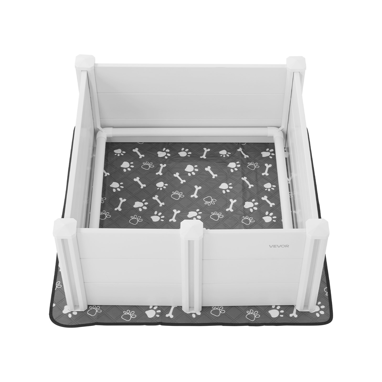 VEVOR Pudel dla psa, 98 x 98 x 46 cm, plastikowy kojec dla szczeniąt z PVC, z drzwiczkami o regulowanej wysokości i zmywalną matą higieniczną, odporny na odkształcenia, dla psów średniej wielkości, mlecznobiały
