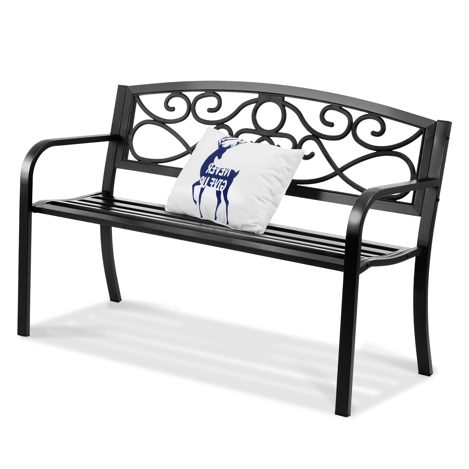 Ławka ogrodowa VEVOR, metalowa, o długości 127 cm, o udźwigu 250 kg, 3-osobowa, ogrodowa i parkowa, z oparciem i podłokietnikami, zabytkowa ławka do ogrodu, parku, na podwórko, werandę