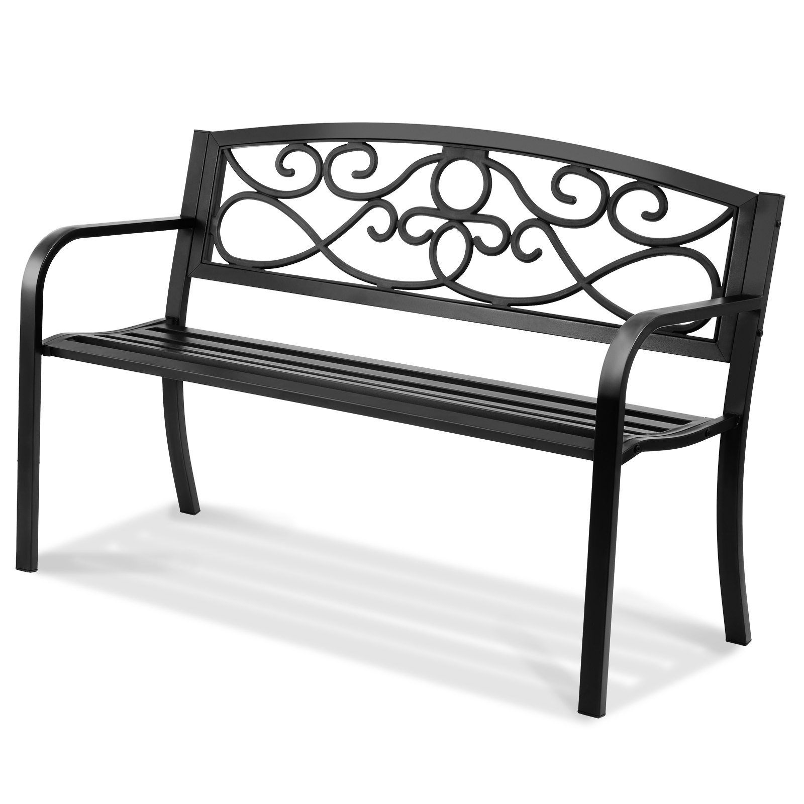 Ławka ogrodowa VEVOR, metalowa, o długości 127 cm, o udźwigu 250 kg, 3-osobowa, ogrodowa i parkowa, z oparciem i podłokietnikami, zabytkowa ławka do ogrodu, parku, na podwórko, werandę