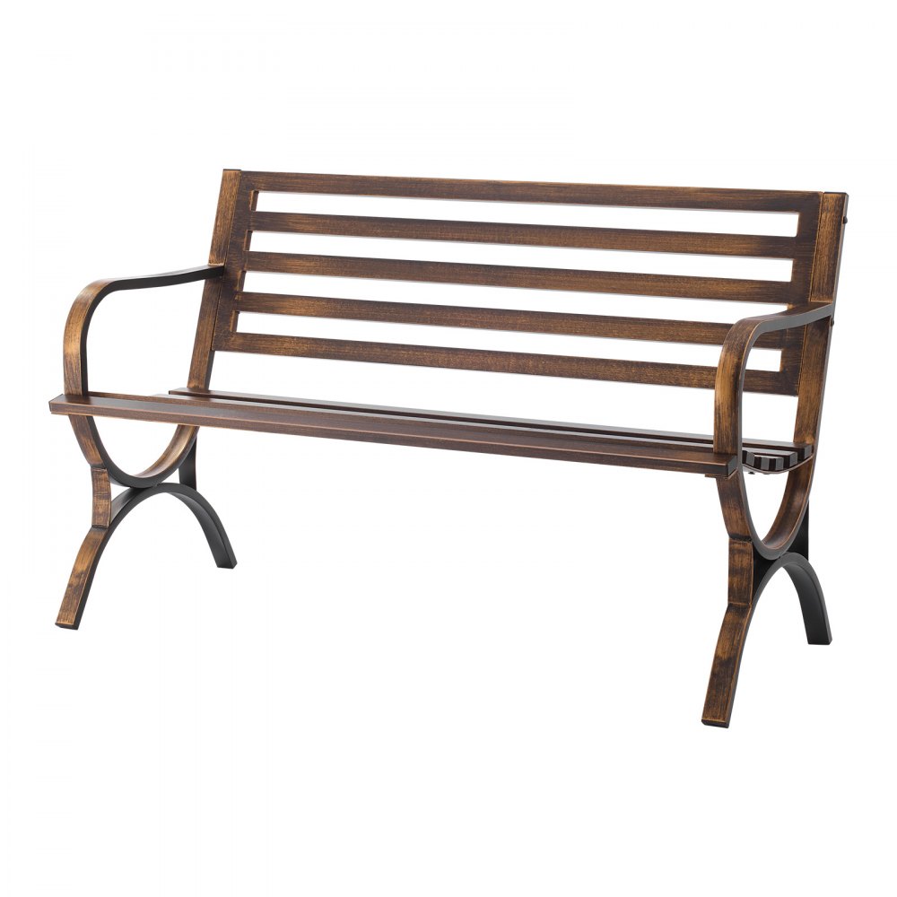 Ławka ogrodowa VEVOR, meble ogrodowe, 127 cm, nośność 250 kg, ławka ogrodowa, ławka na patio, ławka werandowa z wzorem listewkowym i podłokietnikami o zaokrąglonych krawędziach, ławka balkonowa z metalową ramą do parku, antyczny brąz