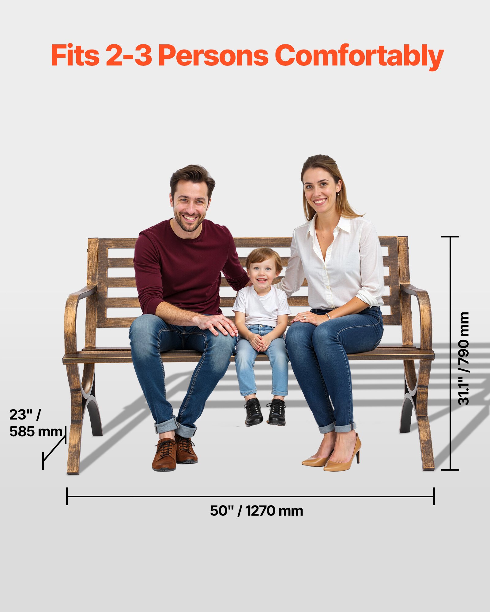 Ławka ogrodowa VEVOR, meble ogrodowe, 127 cm, nośność 250 kg, ławka ogrodowa, ławka na patio, ławka werandowa z wzorem listewkowym i podłokietnikami o zaokrąglonych krawędziach, ławka balkonowa z metalową ramą do parku, antyczny brąz