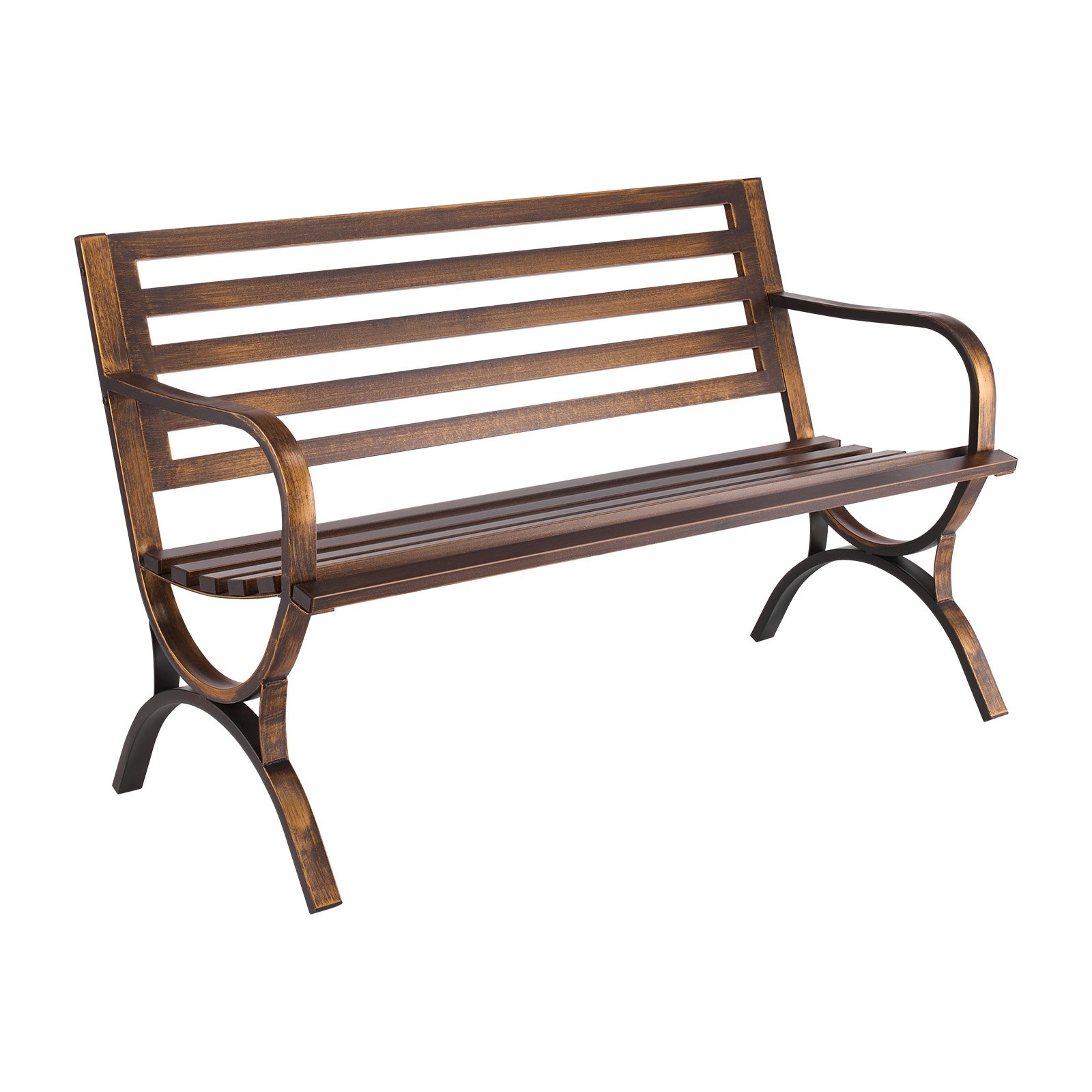 Ławka ogrodowa VEVOR, meble ogrodowe, 127 cm, nośność 250 kg, ławka ogrodowa, ławka na patio, ławka werandowa z wzorem listewkowym i podłokietnikami o zaokrąglonych krawędziach, ławka balkonowa z metalową ramą do parku, antyczny brąz