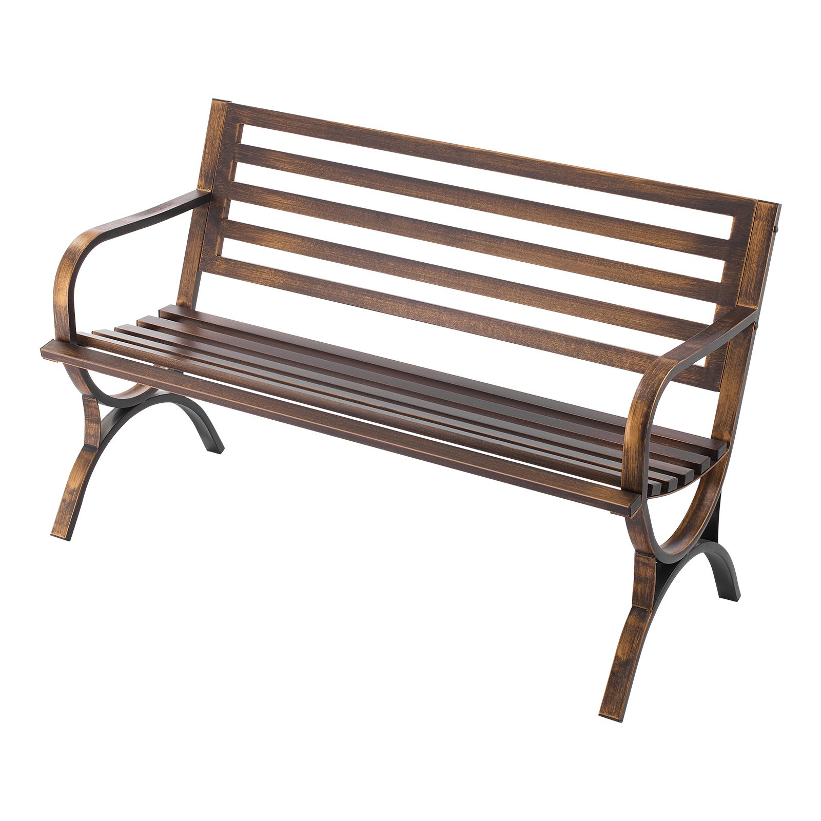 Ławka ogrodowa VEVOR, meble ogrodowe, 127 cm, nośność 250 kg, ławka ogrodowa, ławka na patio, ławka werandowa z wzorem listewkowym i podłokietnikami o zaokrąglonych krawędziach, ławka balkonowa z metalową ramą do parku, antyczny brąz