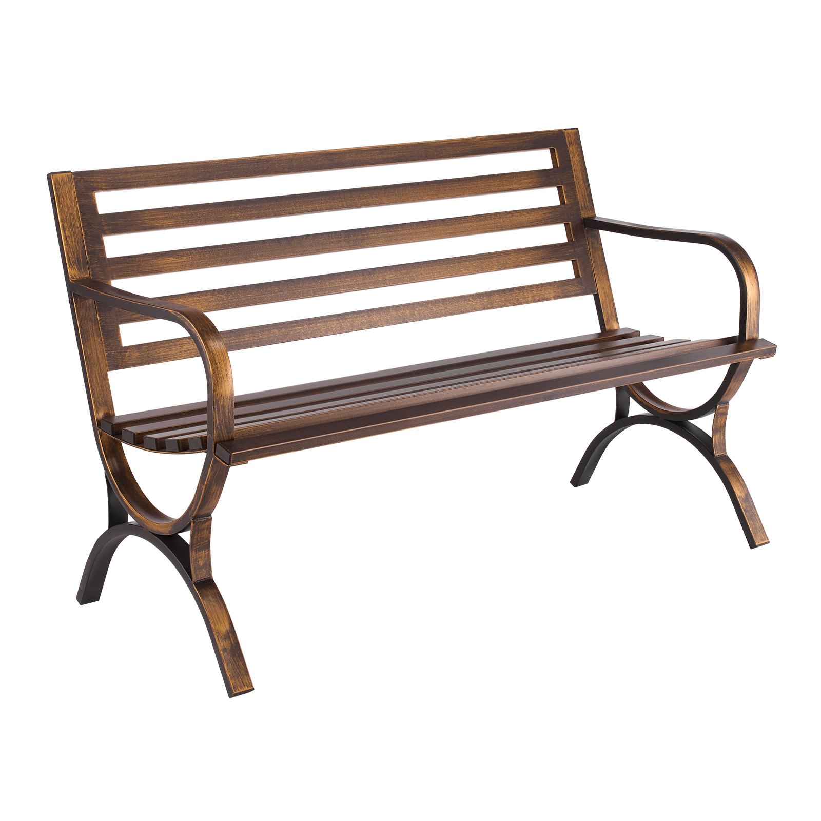 Ławka ogrodowa VEVOR, meble ogrodowe, 127 cm, nośność 250 kg, ławka ogrodowa, ławka na patio, ławka werandowa z wzorem listewkowym i podłokietnikami o zaokrąglonych krawędziach, ławka balkonowa z metalową ramą do parku, antyczny brąz