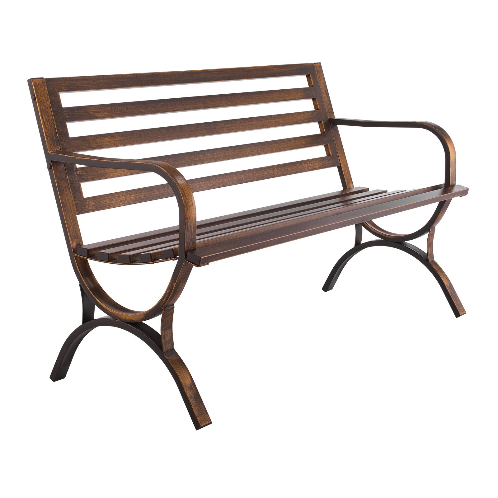 Ławka ogrodowa VEVOR, meble ogrodowe, 127 cm, nośność 250 kg, ławka ogrodowa, ławka na patio, ławka werandowa z wzorem listewkowym i podłokietnikami o zaokrąglonych krawędziach, ławka balkonowa z metalową ramą do parku, antyczny brąz