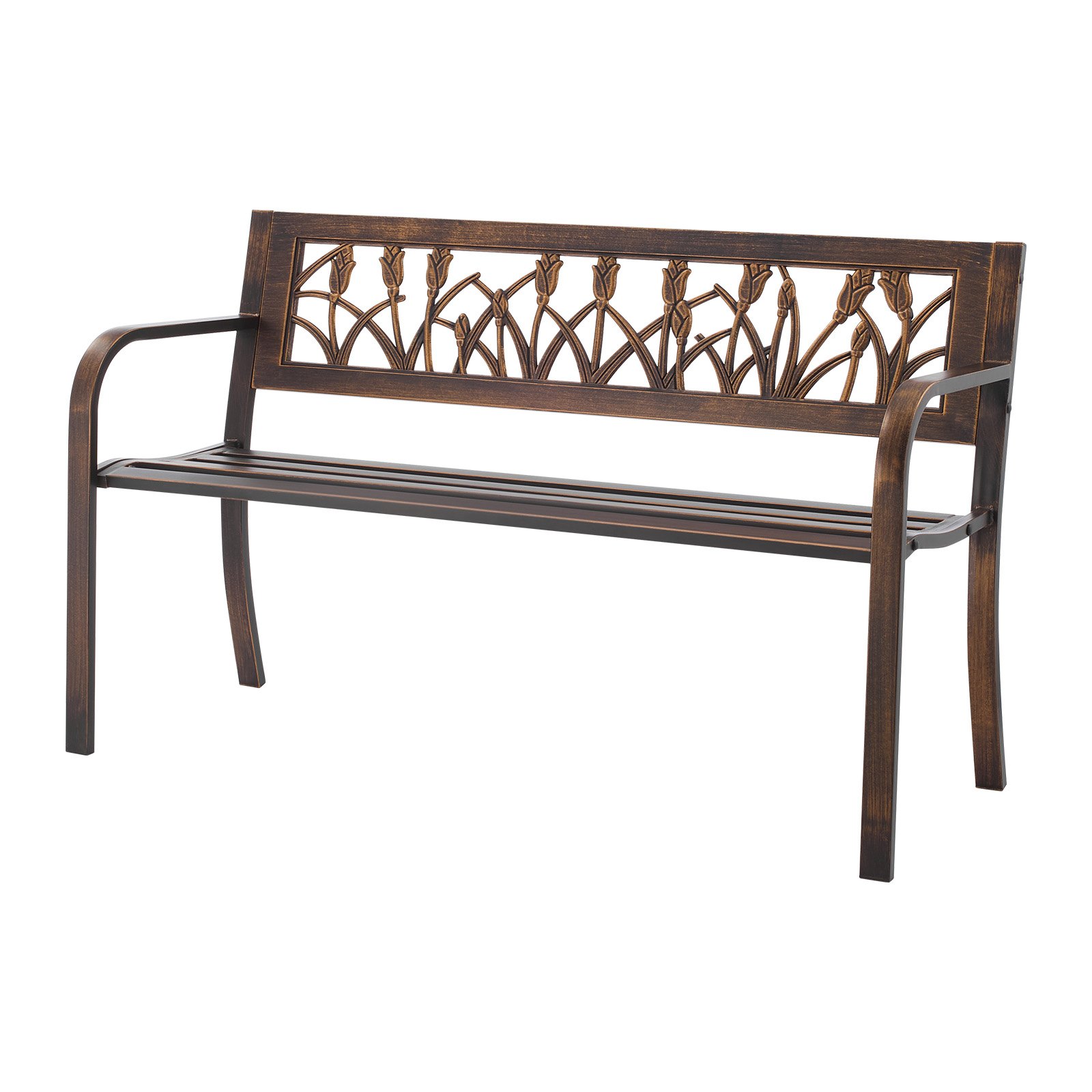 Ławka ogrodowa VEVOR, meble ogrodowe, 127 cm, nośność 250 kg, ławka ogrodowa z metalową ramą ze stali węglowej, ławka balkonowa z wzorem kwiatowym z tworzywa PVC i podłokietnikami o zaokrąglonych krawędziach, antyczny brąz