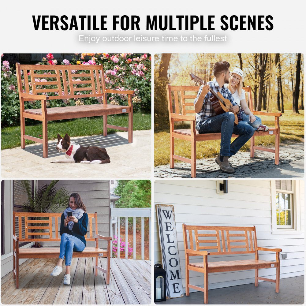 VEVOR Garden Bench Terrace Bench made of wood, 122 cm Park Bench Resting Bench 318 kg load, 3 person Garden and Park capacity Bench with backrest & armrests, Vintage bench for garden, park, yard, veranda etc.