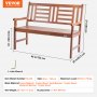 VEVOR Garden Bench Terrace Bench made of wood, 122 cm Park Bench Resting Bench 318 kg load, 3 person Garden and Park capacity Bench with backrest & armrests, Vintage bench for garden, park, yard, veranda etc.