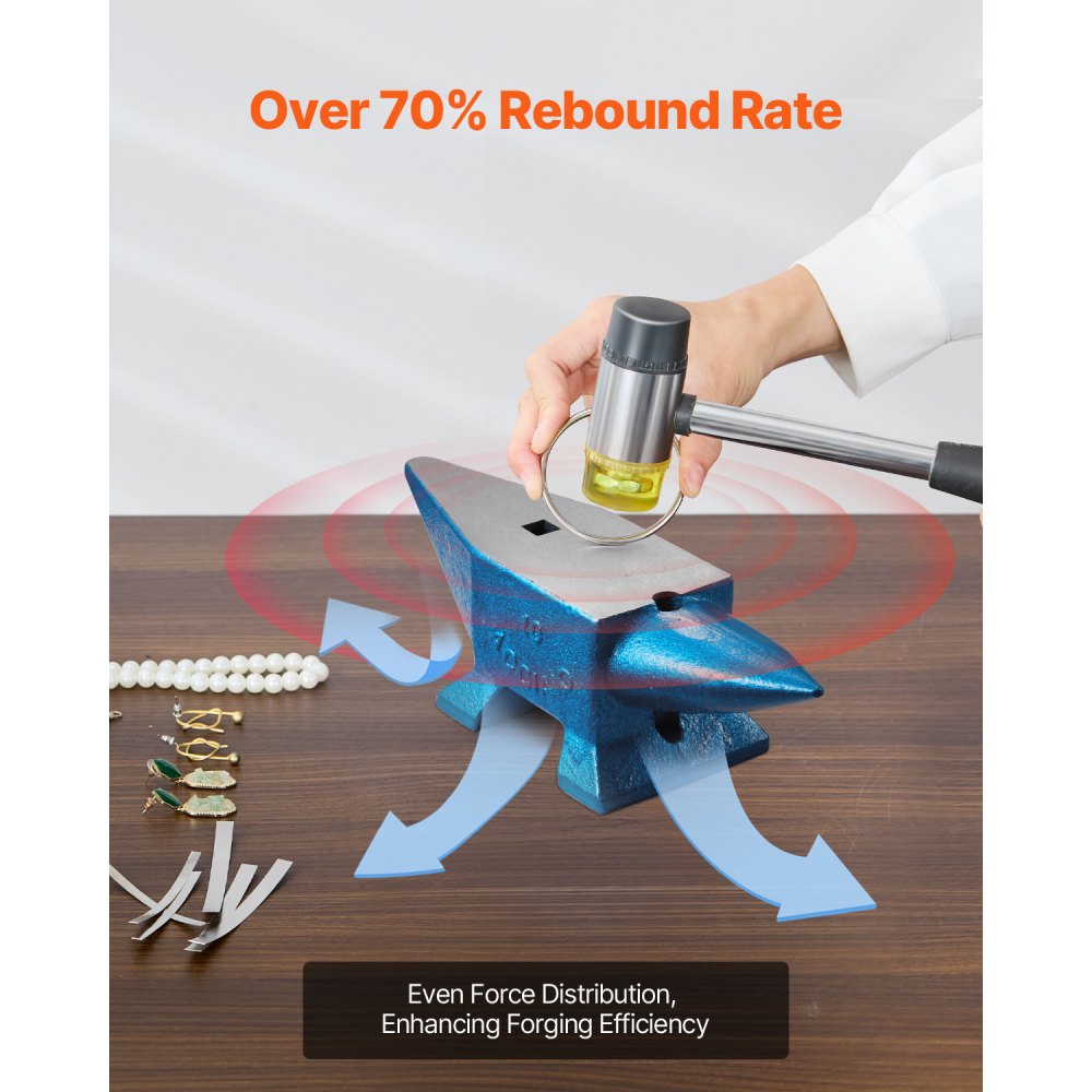 VEVOR Kowadło jednorogowe 10 kg, kute stalowe narzędzia z okrągłymi i kwadratowymi otworami, kowadło, wytrzymałe narzędzie kowalskie, jubilerskie, trwałe i solidne