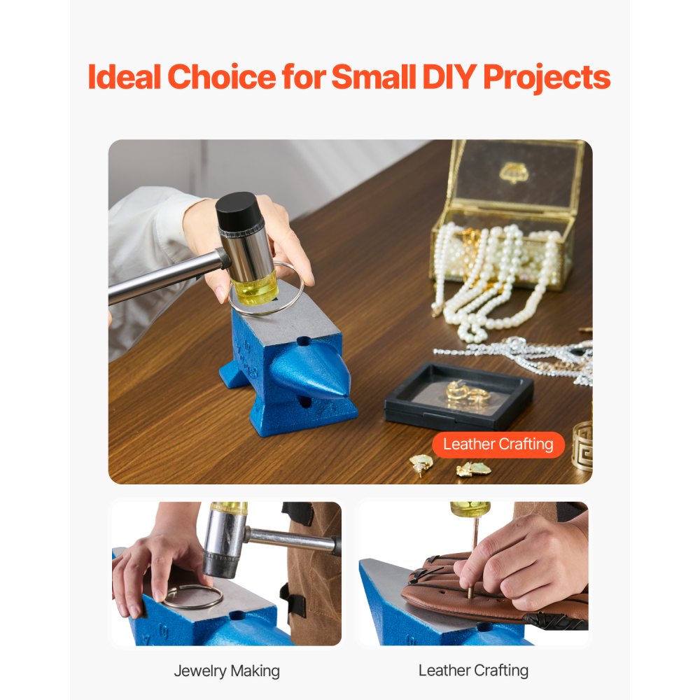 VEVOR Kowadło jednorogowe 10 kg, kute stalowe narzędzia z okrągłymi i kwadratowymi otworami, kowadło, wytrzymałe narzędzie kowalskie, jubilerskie, trwałe i solidne