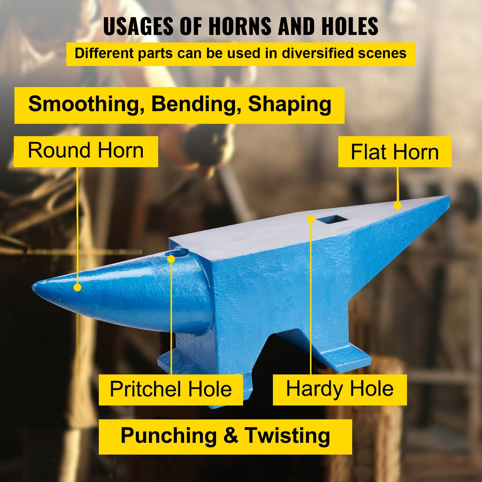 Kuźnia kowadła 60kg kutej stali z okrągłym i kwadratowym otworem