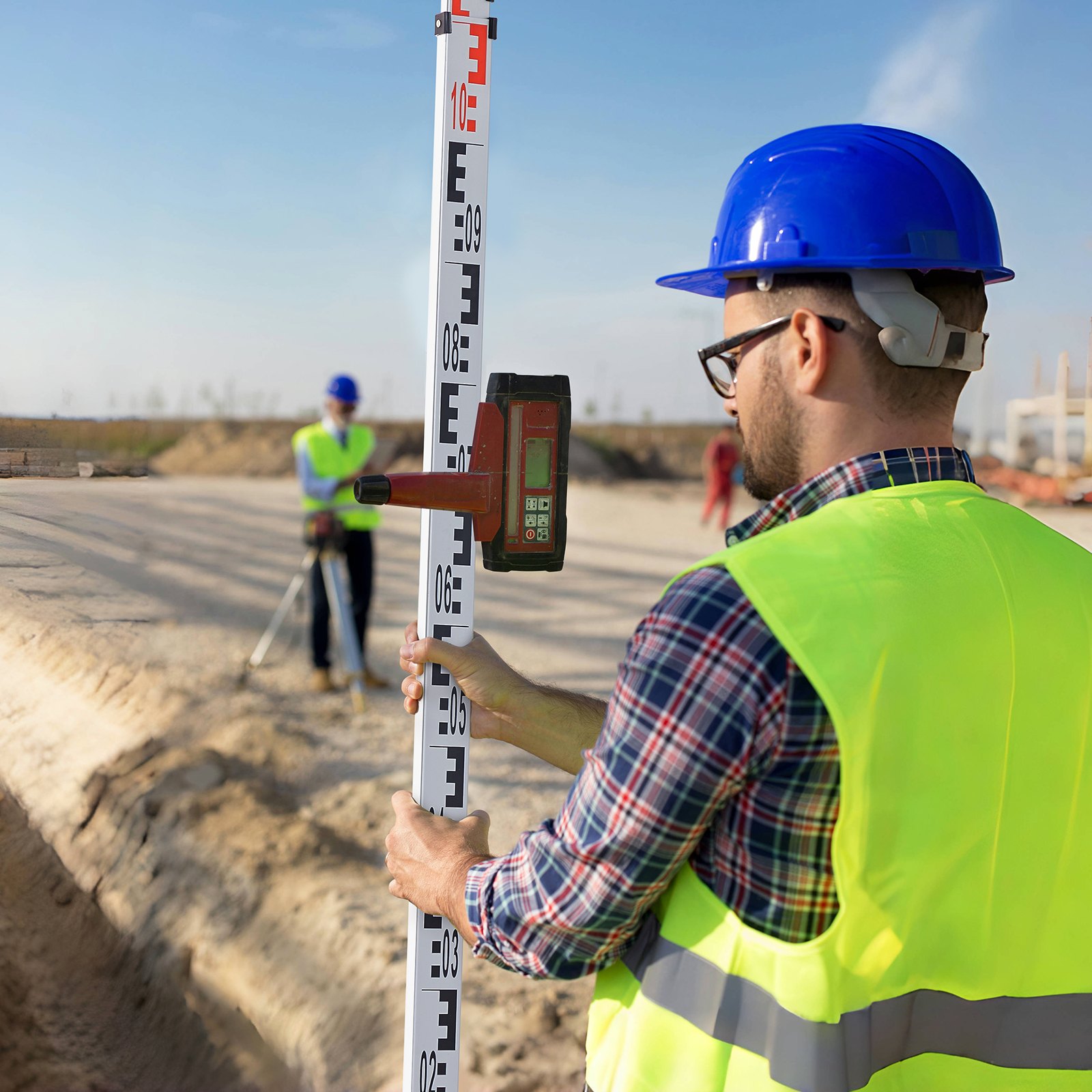 VEVOR Aluminiowa łata pomiarowa, 5-metrowa teleskopowa łata pomiarowa, dwustronna skala cm/mm, łata niwelacyjna, aluminiowa łata geodezyjna z poziomicą i torbą transportową do pomiaru domów, ścian, podłóg