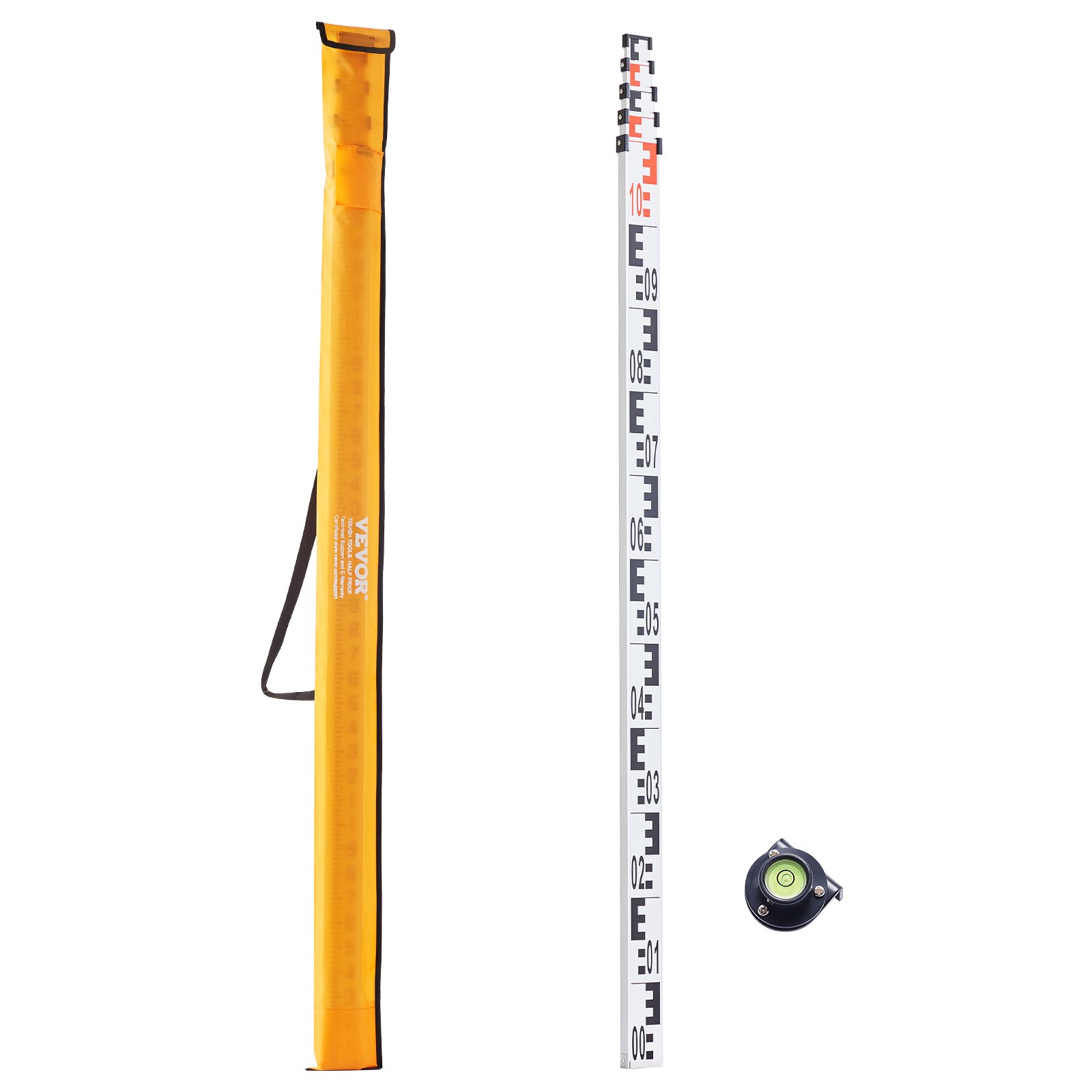 VEVOR Aluminum Measuring Rod, 5 m Metric Telescopic Measuring Rod, Double-Sided Scale in cm/mm, Leveling Rod, Aluminum Alloy Surveying Rod with Spirit Level and Carrying Case for Measuring Houses, Walls, Floors