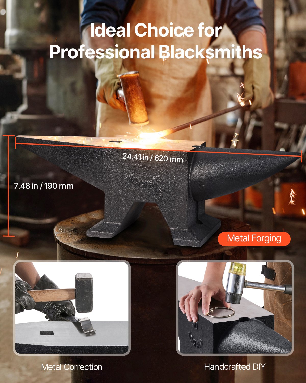 VEVOR Forge Anvil Tool Stalowe kowadło 50 KG Kuta stal 2 otwory