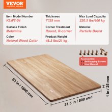 Blat stołu VEVOR płyta wiórowa 25mm płyta drewniana 1600x800mm materiał P2 płyta wiórowa pokryta żywicą melaminową nośność 100kg blat idealny do naprawy stołów warsztatowych stół biurowy