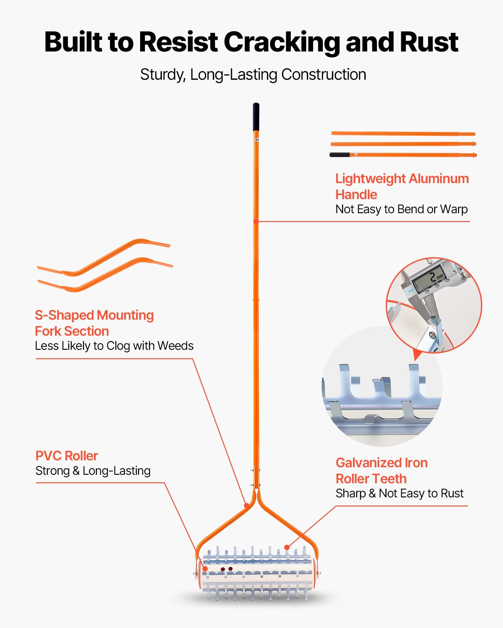 VEVOR Lake Weed Roller, 3.66 m Lake & Pond Weed Removal Tool, Muck Razer Aquatic & Sludge Tiller, Rid Roots and Muck Buildup, 9 Preassembled Galvanized Iron Blades, 3 Aluminum Handles, Easy Assembly
