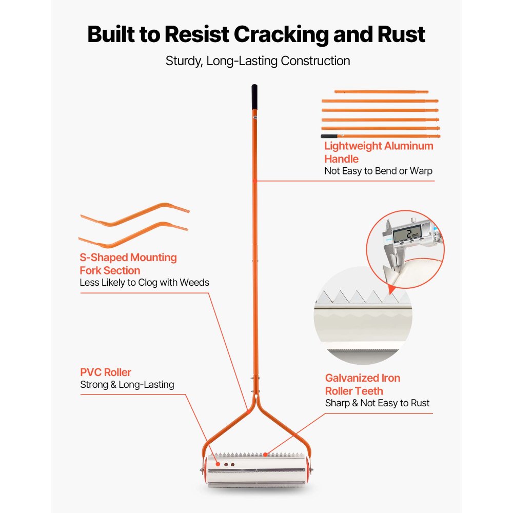VEVOR Lake Weed Roller, 6.09 m Lake & Pond Weed Removal Tool, Muck Razer Aquatic & Sludge Tiller, Rid Roots and Muck Buildup, 6 Preassembled Stainless Steel Blades, 6 Aluminum Handles, Easy Assembly