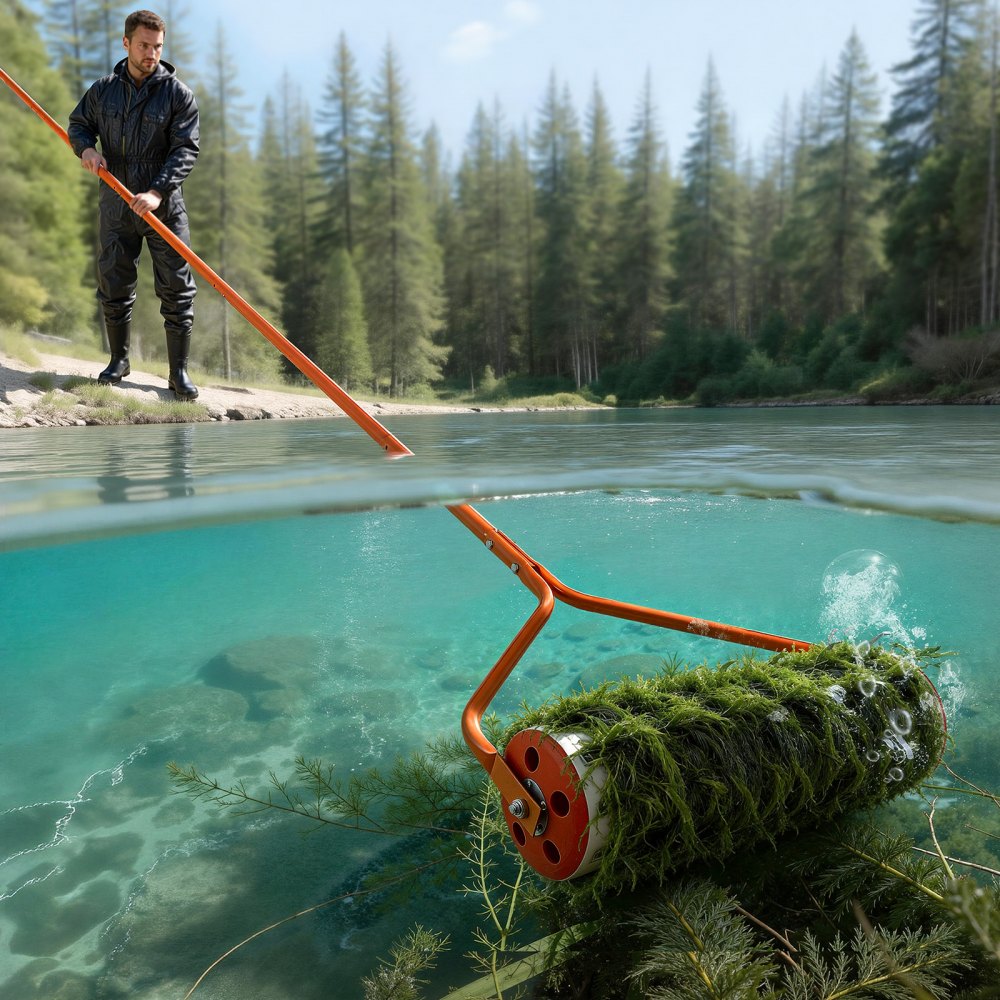 VEVOR Lake Weed Roller, 6.09 m Lake & Pond Weed Removal Tool, Muck Razer Aquatic & Sludge Tiller, Rid Roots and Muck Buildup, 6 Preassembled Stainless Steel Blades, 6 Aluminum Handles, Easy Assembly