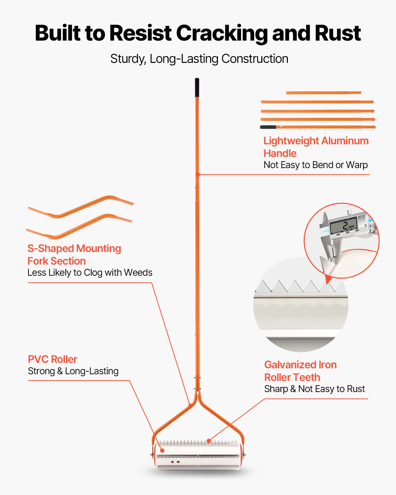 VEVOR Lake Weed Roller, 5.49 m Lake & Pond Weed Removal Tool, Muck Razer Aquatic & Sludge Tiller, Rid Roots and Muck Buildup, 6 Preassembled Stainless Steel Blades, 5 Aluminum Handles, Easy Assembly