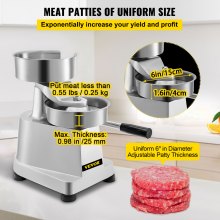 VEVOR 150MM Handlowa ręczna prasa do mięsa hamburgerowego Patty Maker