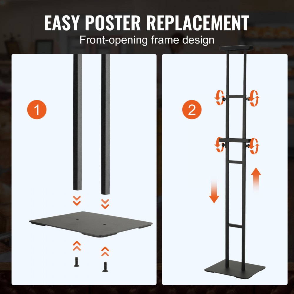 Stojak na plakaty VEVOR, regulowana wysokość do 75 cali, dwustronny, wytrzymały uchwyt na szyldy, stojak na szyldy podłogowe, stojak na banery z amortyzującą podstawą do prezentacji, do tablicy